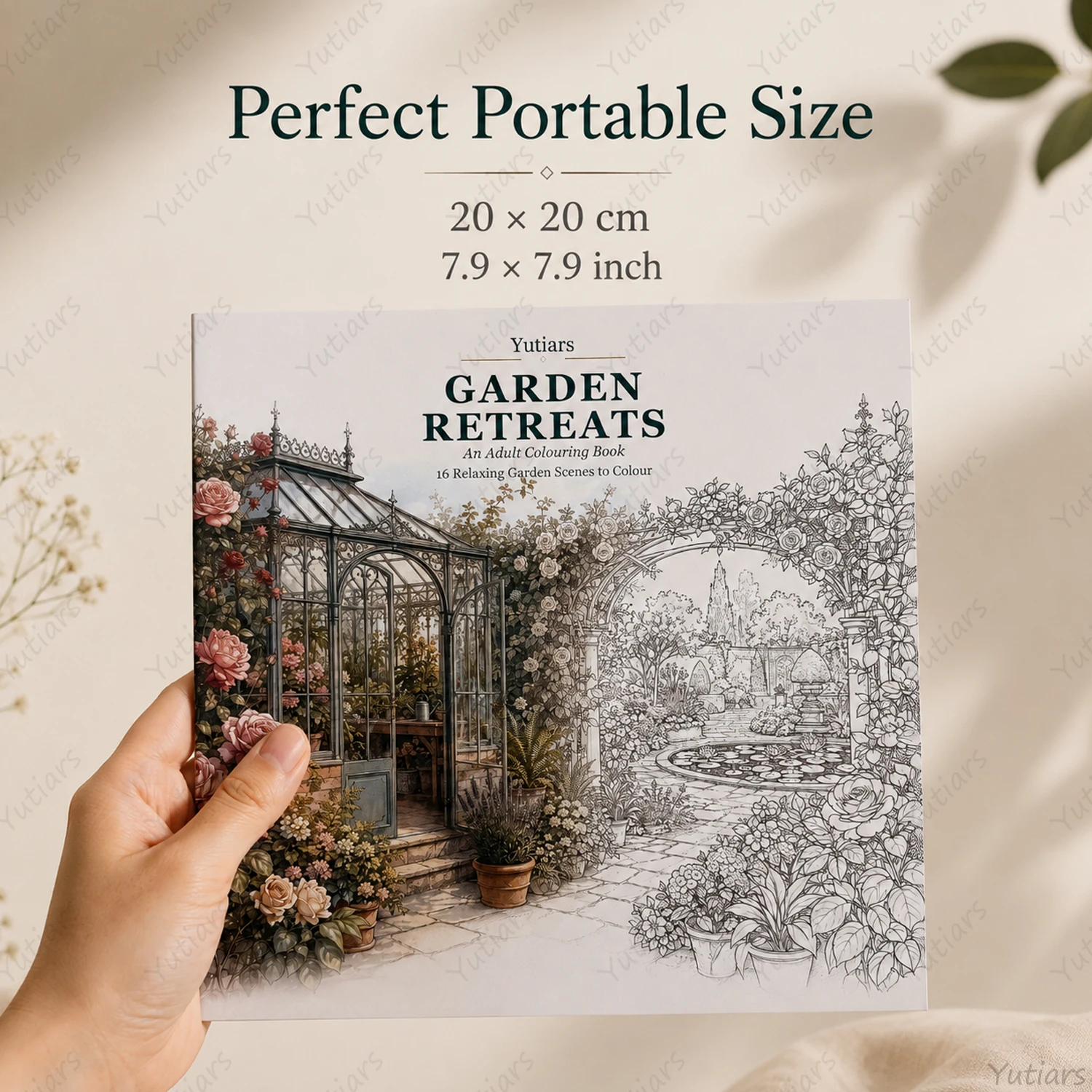 Yutiars Garden Retreats Adult Colouring Book 20x20cm Relaxing Garden Scenes Single-sided Pages Creative Hobby Gift for Adults