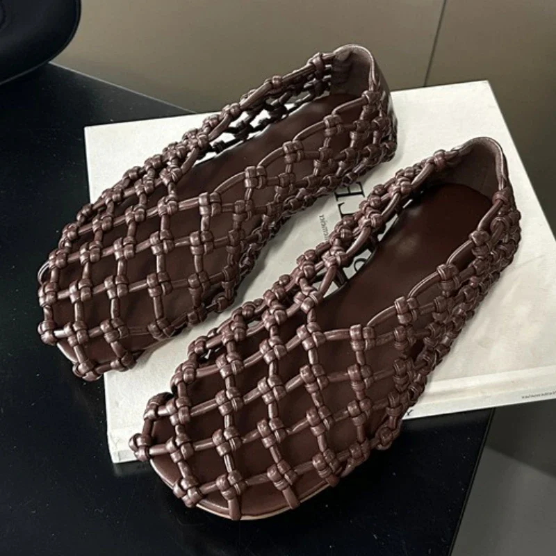 Luxury Brand Designer Flat Sandals for Women Fashion Woven Hollow Loafers Summer 2025 Comfort Beach Casual Shoe Zapatos De Mujer