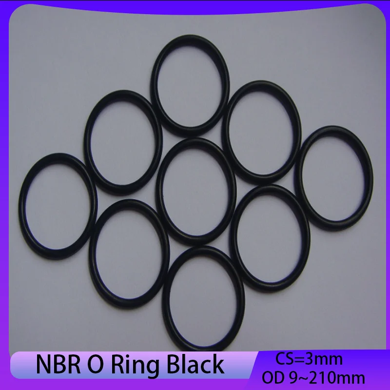 

NBR O Ring Gasket Nitrile Rubber Round O Type Corrosion Oil Resist Sealing Washer Black Thickness CS 3mm OD 9~210mm 10/50Pcs