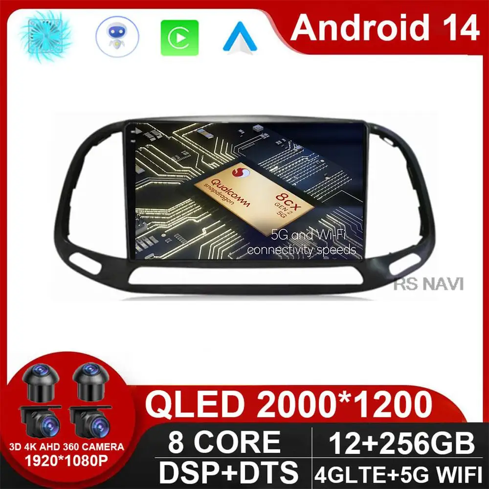 Qled Android 14 For Fiat Doblo 2015 2016 2017 2018 2019 2020 GPS Car Multimedia Stereo 9 Inch Car Navigation Screen USB NO DVD