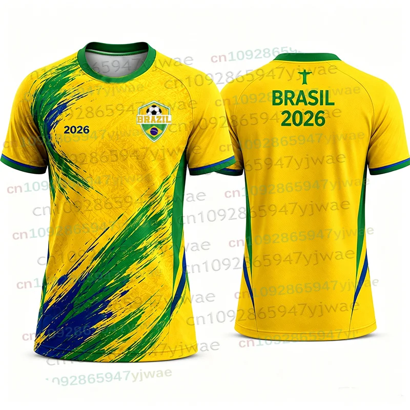 Nouveau maillot de football brésilien pour hommes été 2026 – T-shirts de sport respirants en maille – Cadeaux pour fans – Vêtements pour hommes et femmes
