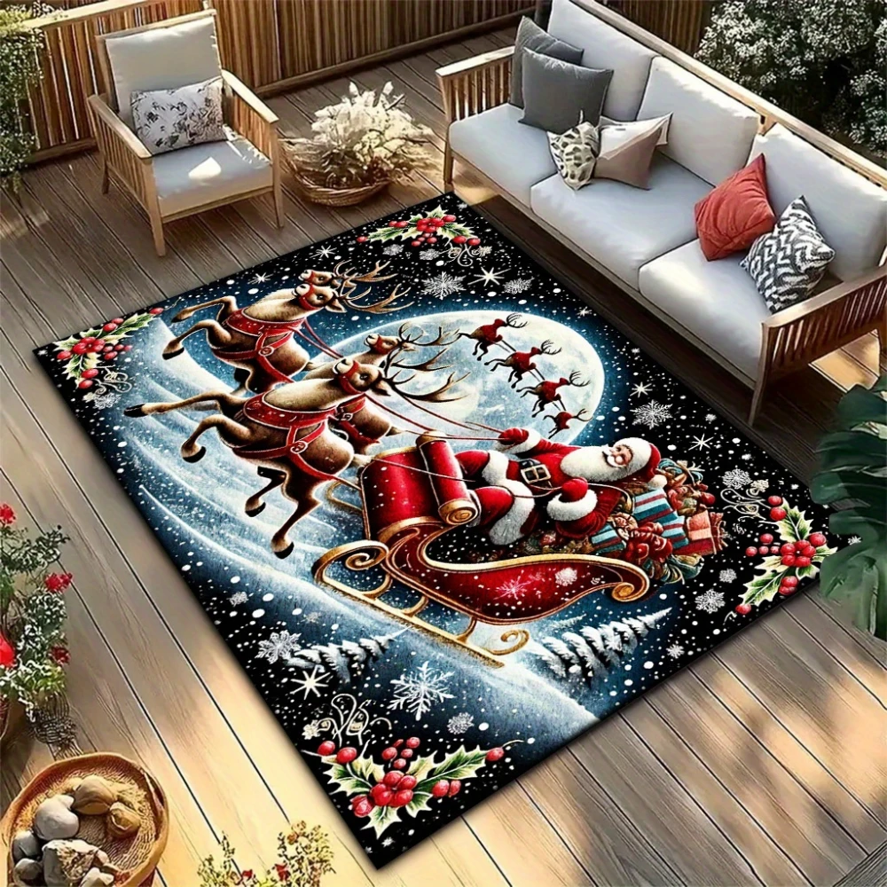 Winter Snow Mountain Area Rug 2D Flat Cozy Cabin Printed Carpet Soft Polyester Living Room Bedroom Home Ground Decorative Mat