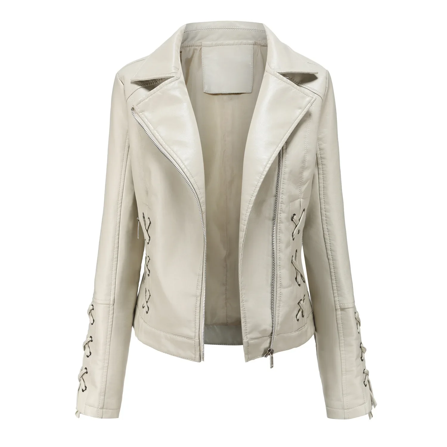 

Women's Fashion Leather Jacket Spring Autumn Knitted Leather Jacket Zipper Straps For Women Lapel Casual Coats Women's Jackets