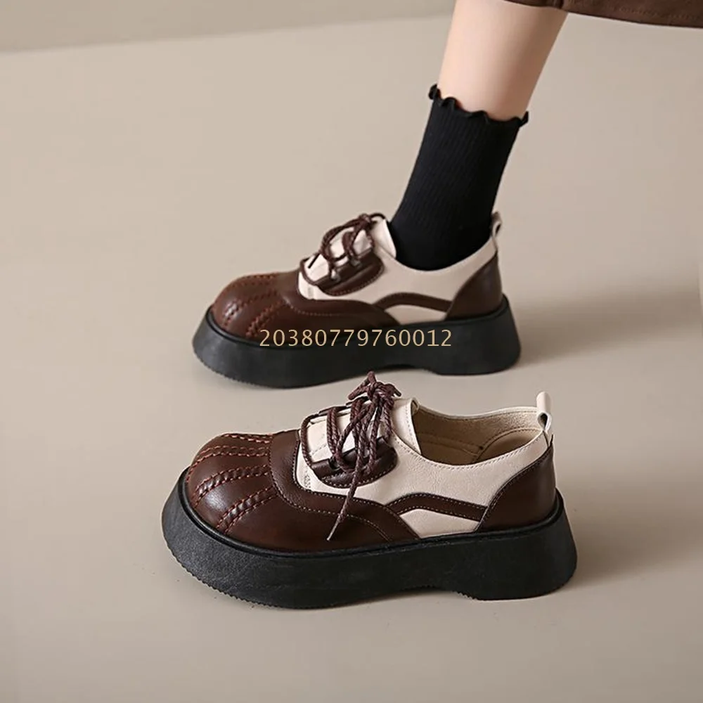 Zapatos de plataforma Retro para mujer, mocasines lisos con punta redonda, suela gruesa, poco profundos, antideslizantes, transpirables, accesorios de vestido nuevo de otoño 2024