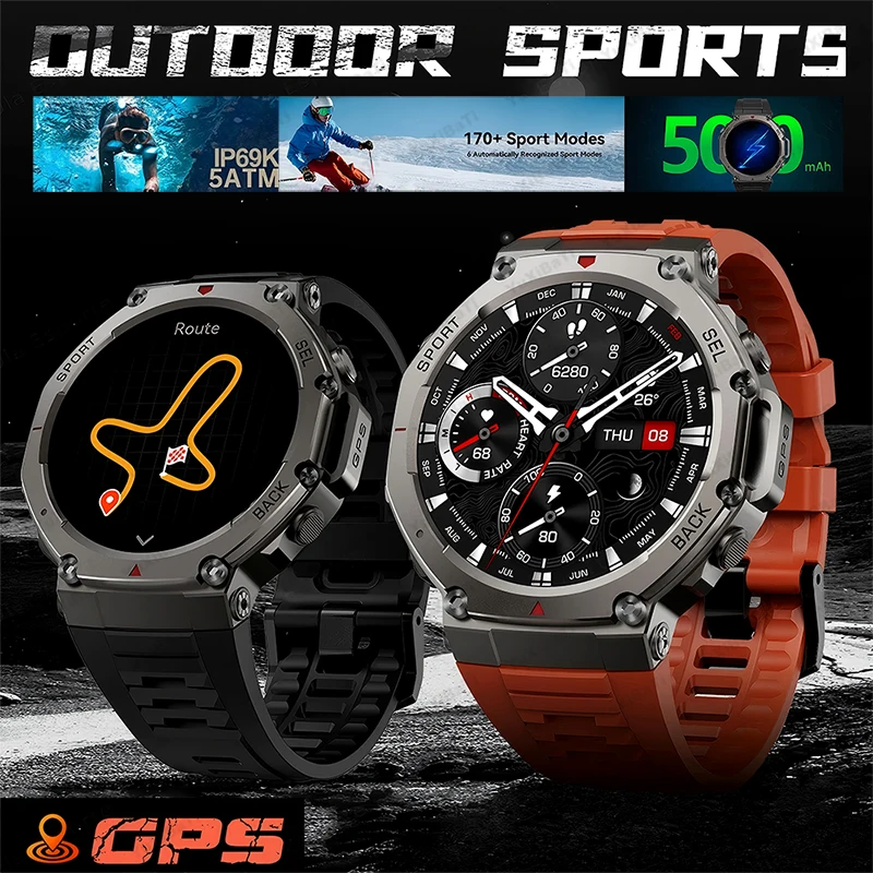 

2025 New Man GPS Smart Watch For T-Rex 3 AMOLED Screen Waterproof Watches Outdoor Compass Fitness Sport Monitor Men Smartwatch