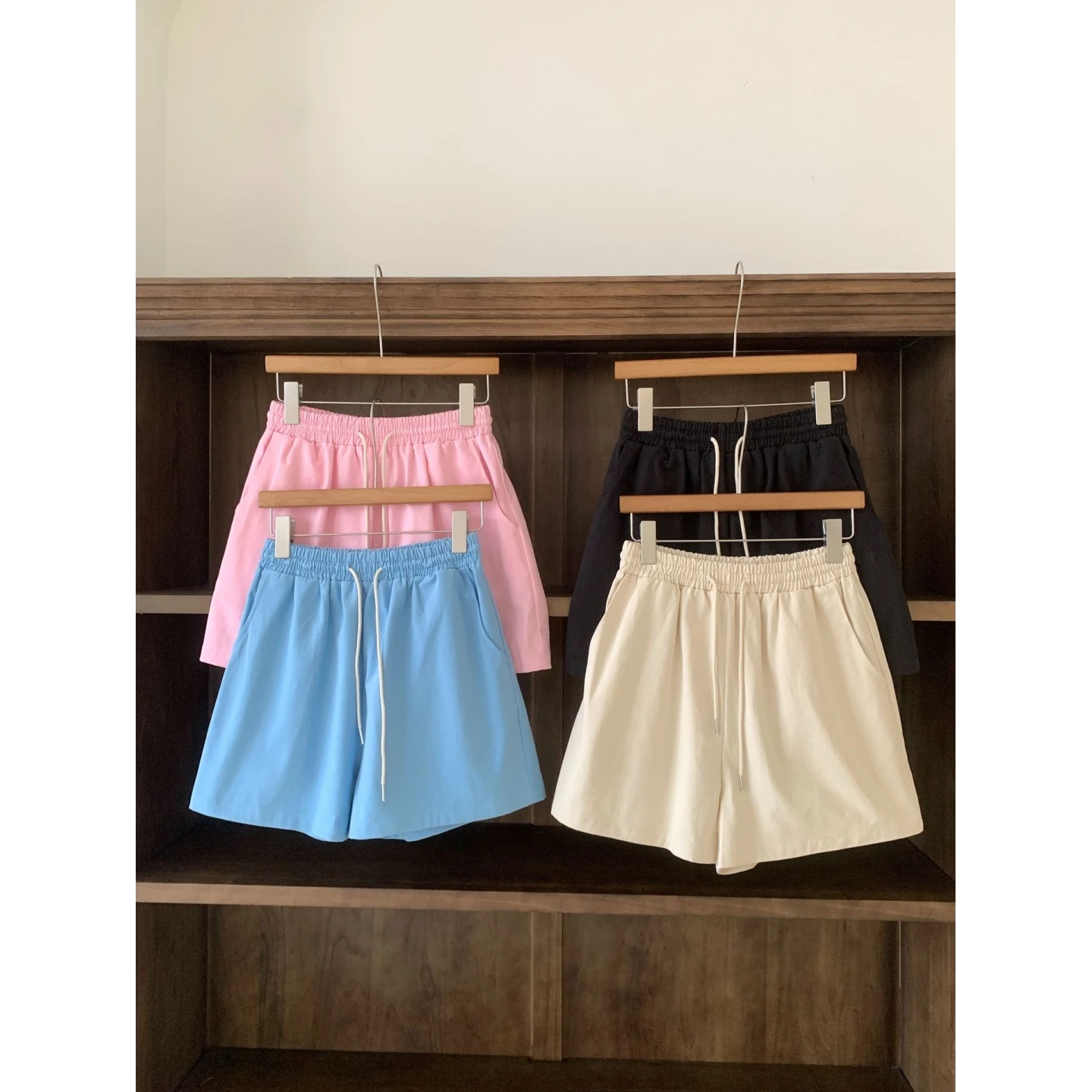 Gadis Energik Korea Dongdaemun Kaki Lurus Dstring Pinggang Label Hati Celana Kasual Wanita Musim Semi Musim Panas