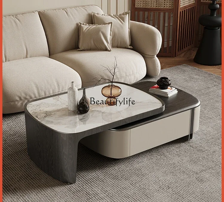 

GG8Black rock slab coffee table simple and high-end home retractable coffee table