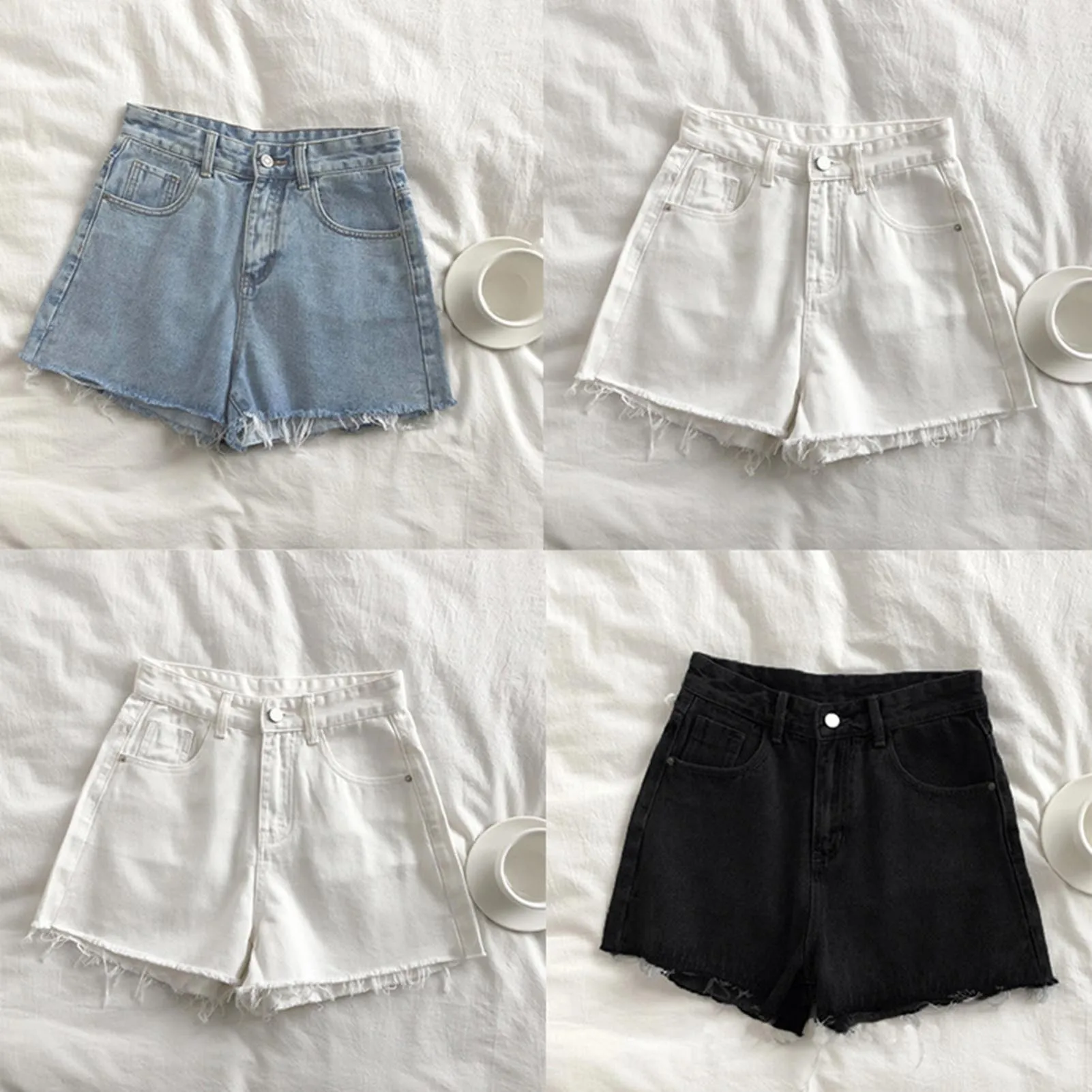 Women's High-Waist Jean Shorts All-match Loose Denim Shorts Suitable for Daily Shopping Traveling B99