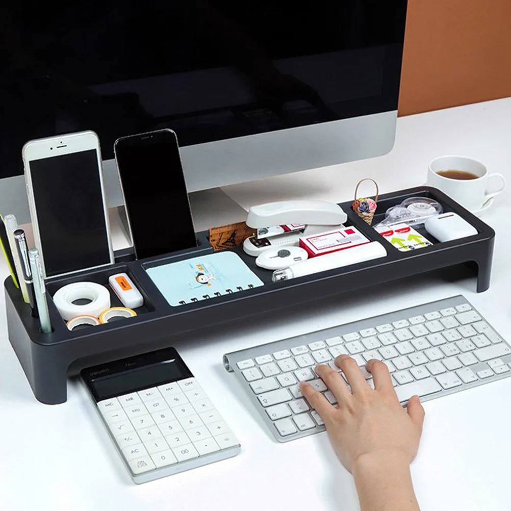 

ABS Keyboard Shelf Black Multifunctional Commodity Rack for Home Office Use Long Lasting Desktop Organizer