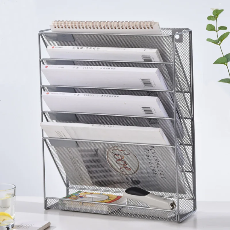 Wall-mounted File Rack Metal Multifunctional Data Rack A4 Paper Iron Art Office Desktop Hollowed Out Iron Mesh Black Silver