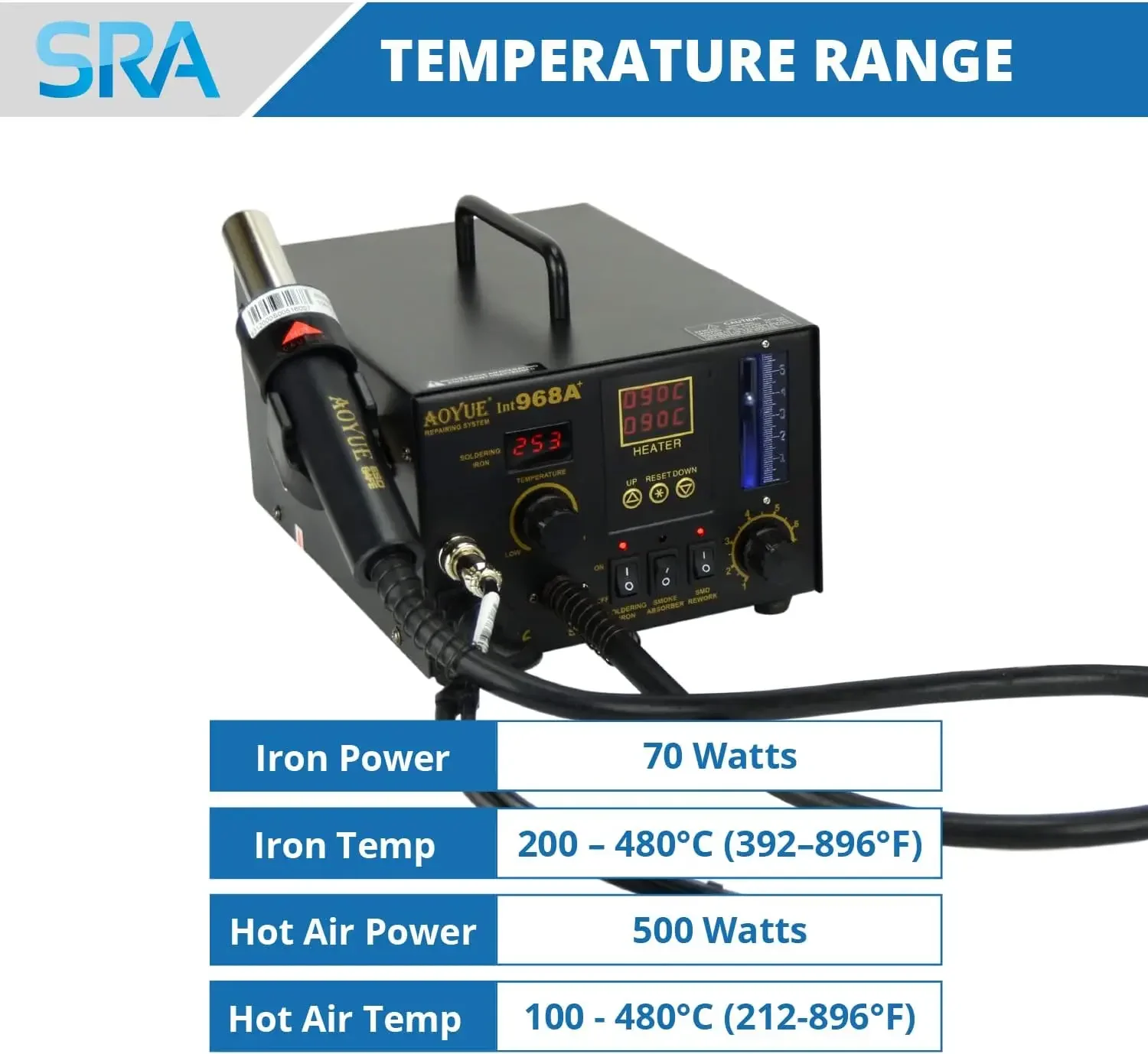 968A+ Professional SMD Digital Hot Air Rework Station with a Soldering Iron and Vacuum Pickup