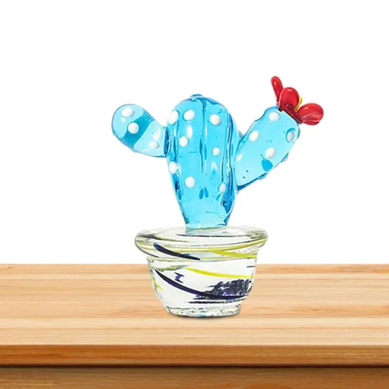 Mini Cactus Figurines Ornaments Glass Cactus Bonsai Decor Sculptures And Figurines Desktop Ornament Car Home Decoration Toys