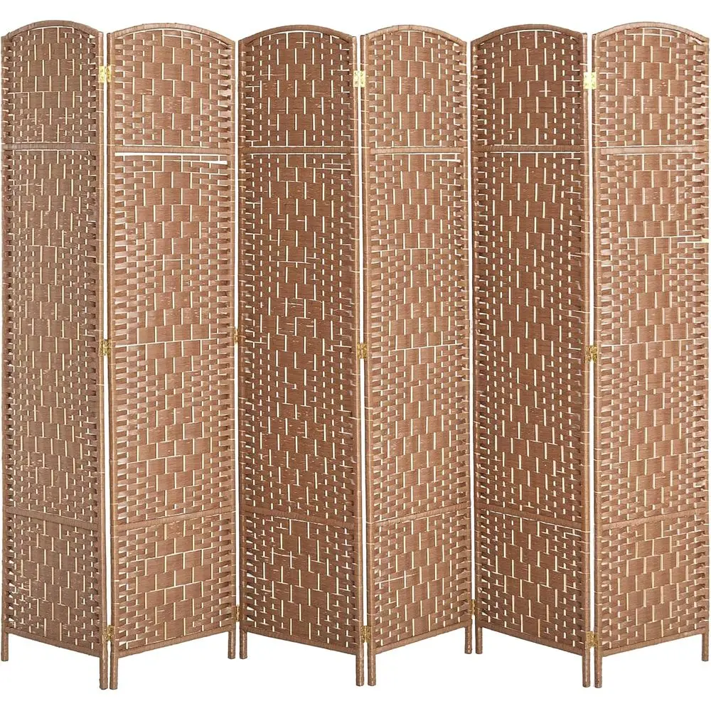 

6 Panel Tall Privacy Screen, Freestanding Hand-Woven Partition for Room Separation with 360° Hinges, Natural Paper Rope Diamond