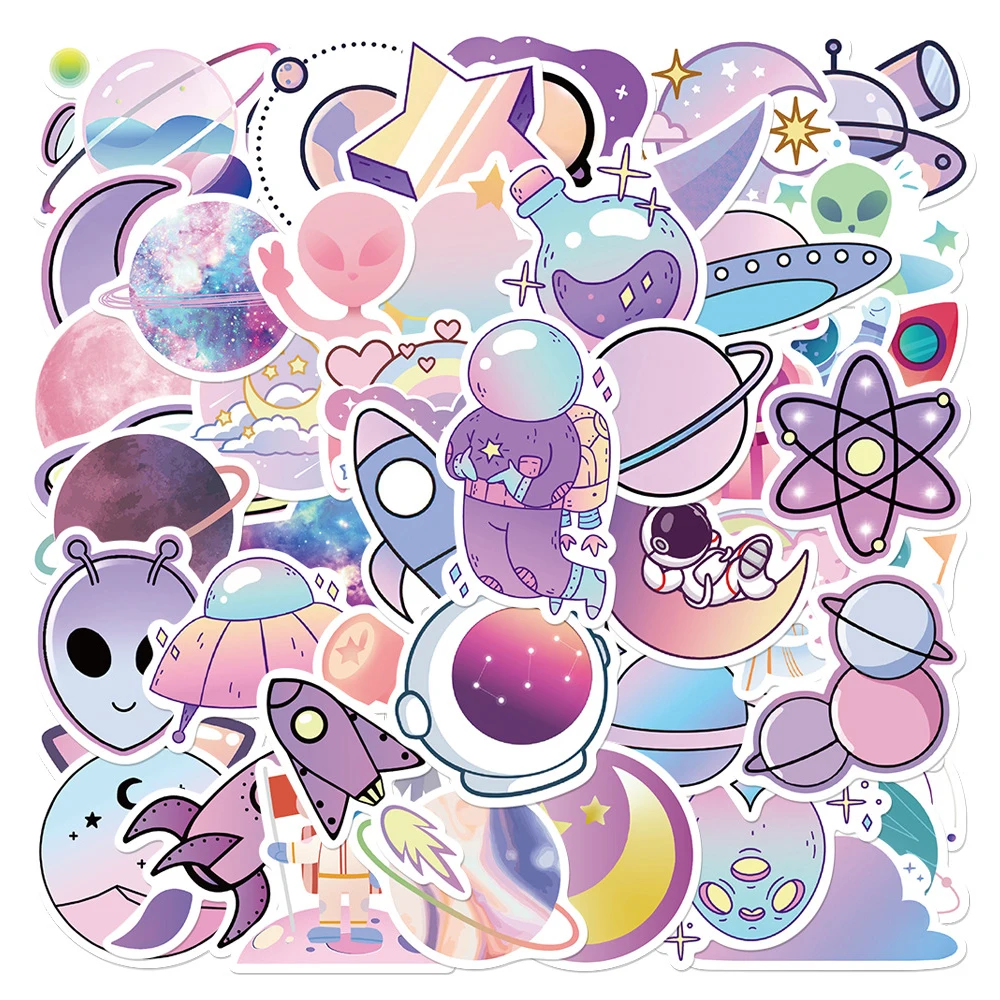 10/30/50pcs Outer Space Colorful Gradient Planet Stickers Astronaut Cartoon Sticker DIY Luggage Notebook Phone Decals Decoration