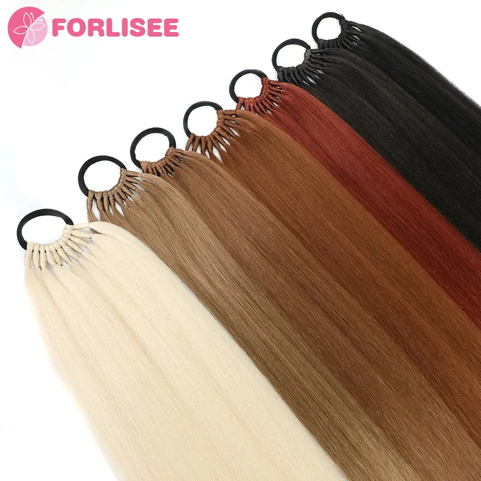 23 Inch Long Straight Ponytail With Elastic Band Synthetic Ponytail Extension Wrap Around Heat Resistant Pony Tail For Women