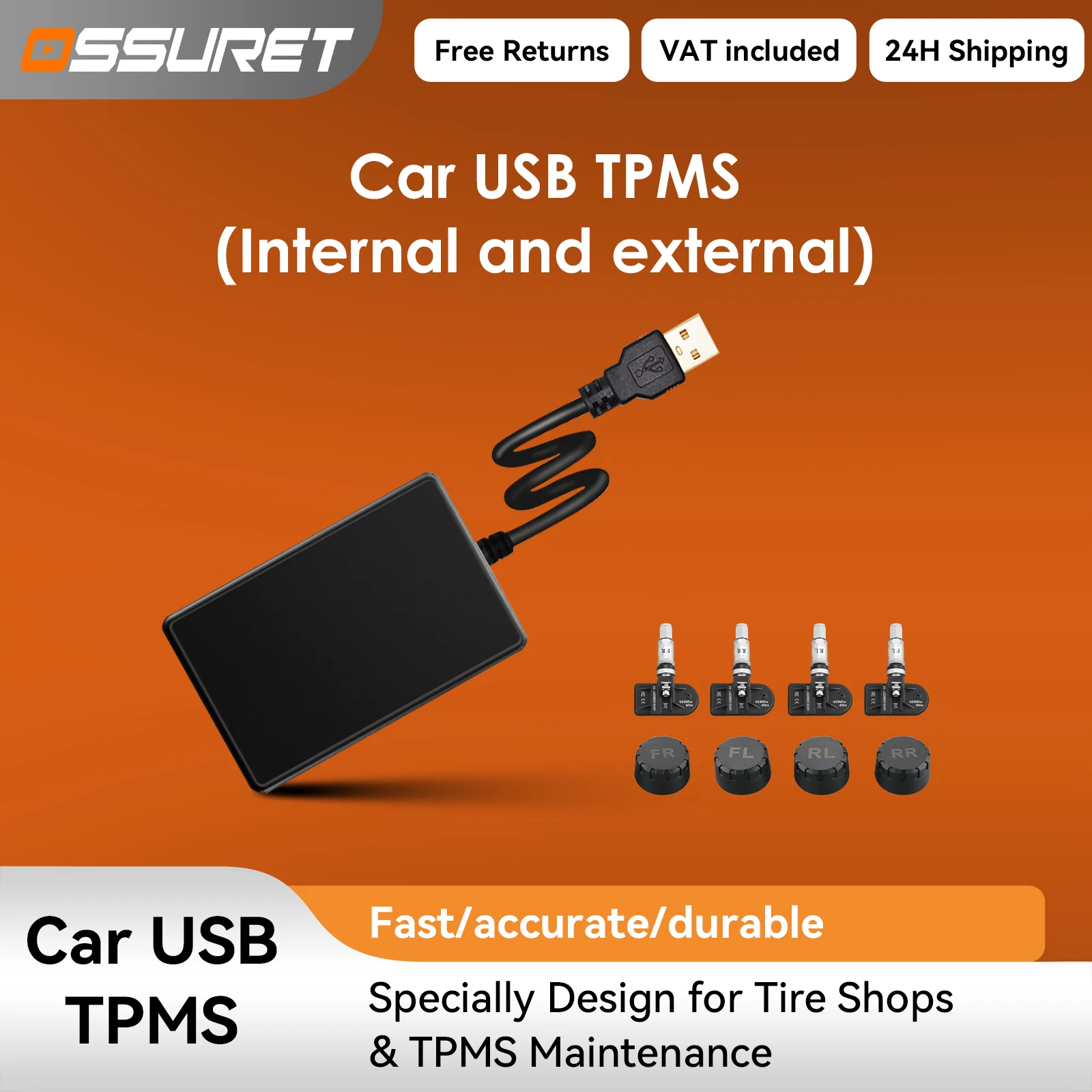 OSSURET Auto-USB-TPMS (Reifendruckkontrollsystem) für Android-Multimedia-Player, Navigationsdisplay, Haupteinheit, Autoradio