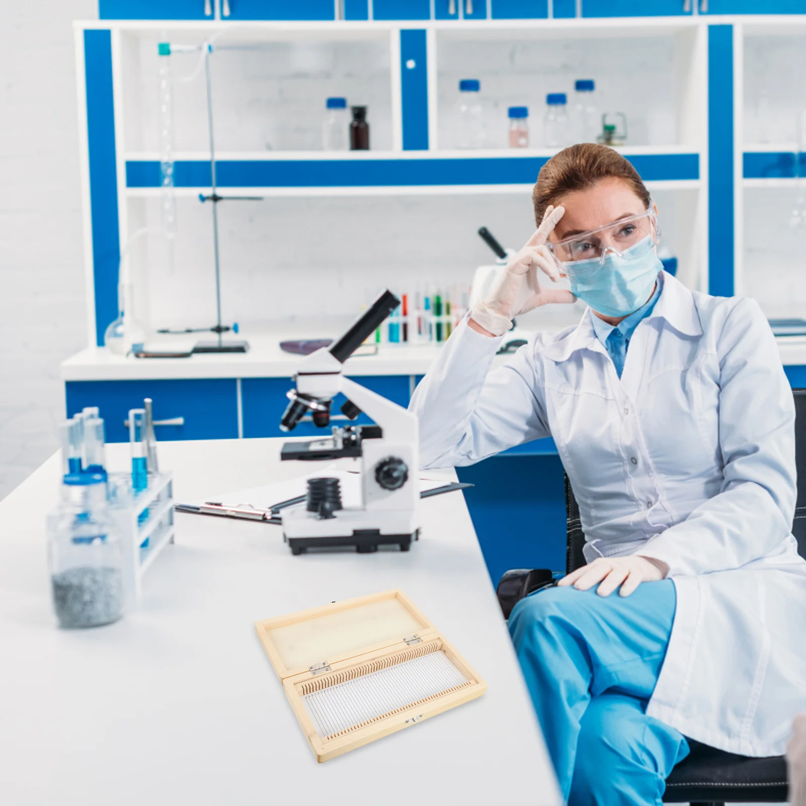 Scatola portaoggetti per vetrini per microscopio Materiale in legno Posizioni numerate Foglio di contenuto per elenco vetrini Scatola portaoggetti per vetrini facile da risparmiare