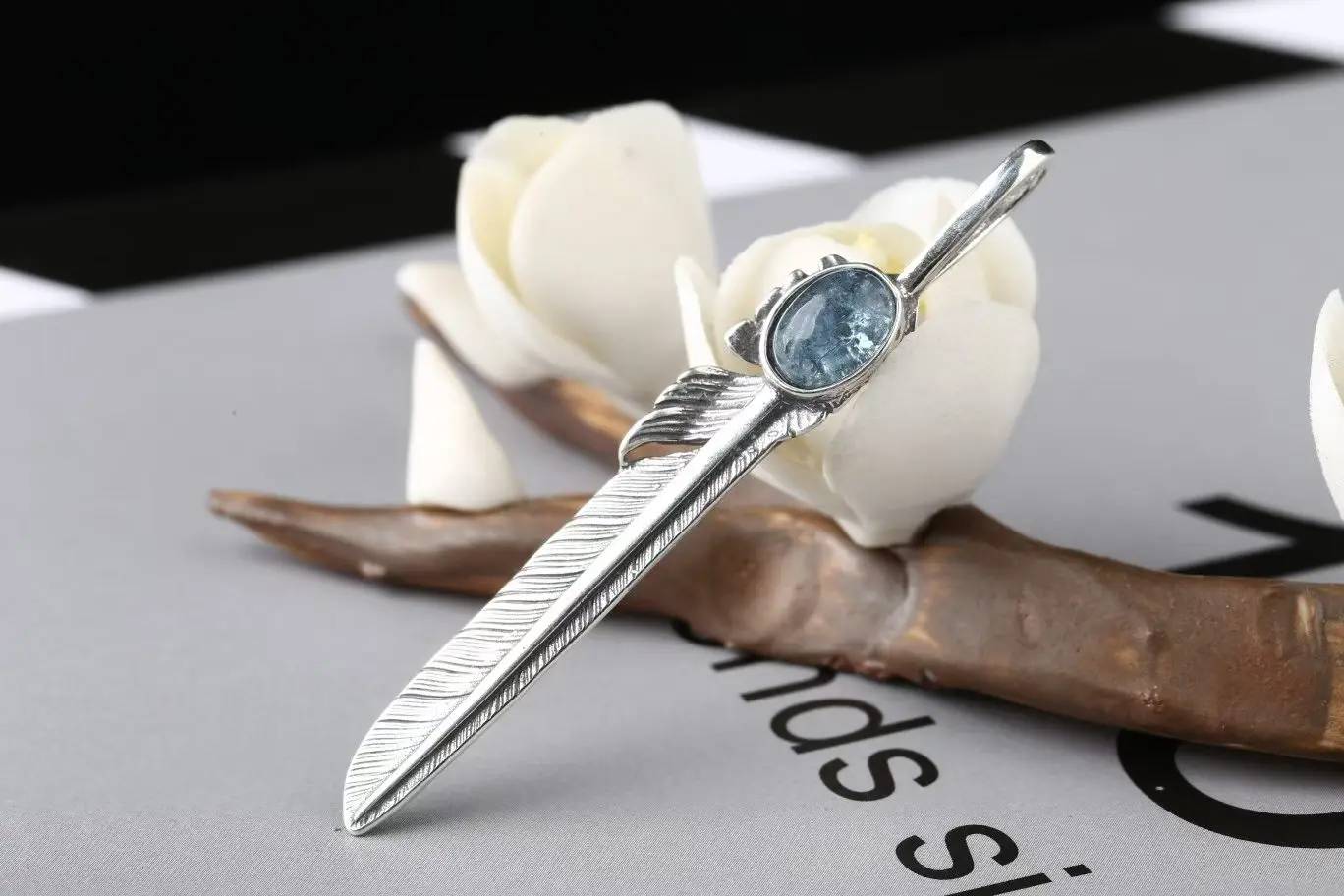 

Certificat Original 925 Pure Silver Natural Aquamarine Feather Charm Pendant for Necklace Women Men Couple's Fine Jewelry Gifts