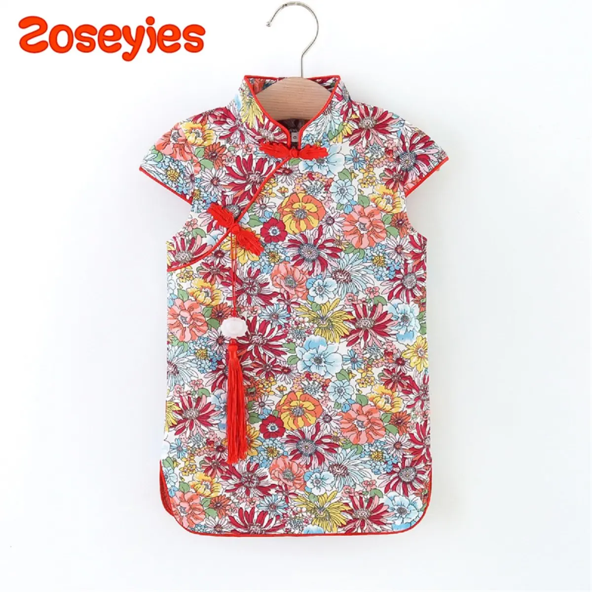 Summer new baby girls dress Chinese style floral tassels short sleeve cheongsam skirt