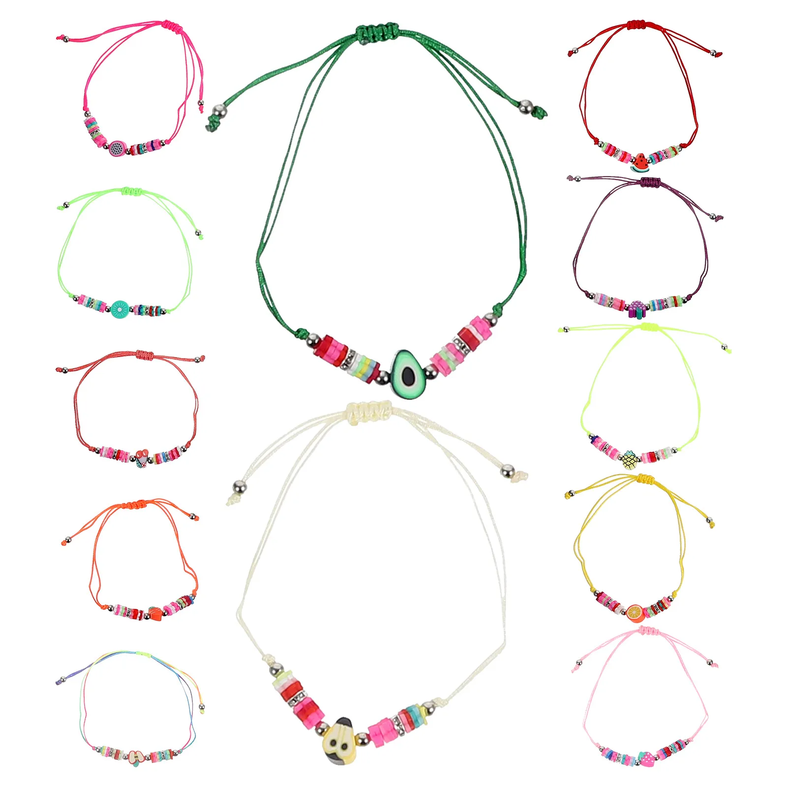 

12Pcs Colorful Fruit Beaded Clay Charm Bracelets Stackable Summer Jewelry Accessories Friendship Bracelet