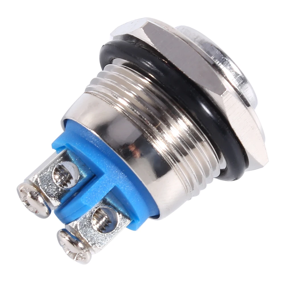 High Flush  Start Round Button  12V 16mm Car Waterproof Momentary Metal Push Button ON OFF Horn  Silver
