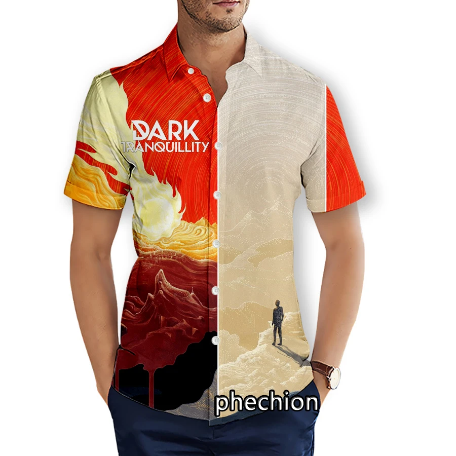 phechion Summer Mens Short Sleeve Beach Shirts Dark Tranquillity Band 3D Printed Casual Shirts Fashion Streetwear Men Tops X21