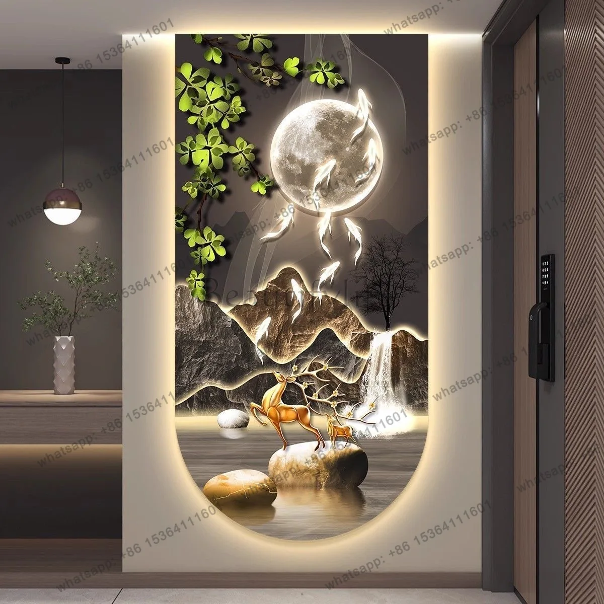 Light luxury entrance entrance decoration painting new Chinese corridor aisle background wall hanging painting can glow