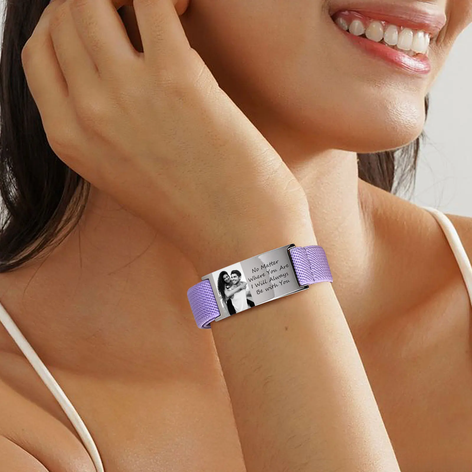 맞춤형 사진 탄성 팔찌, 방수 밀리터리 체인 팔찌, 조정 가능, 맞춤형 각인 ID 쥬얼리