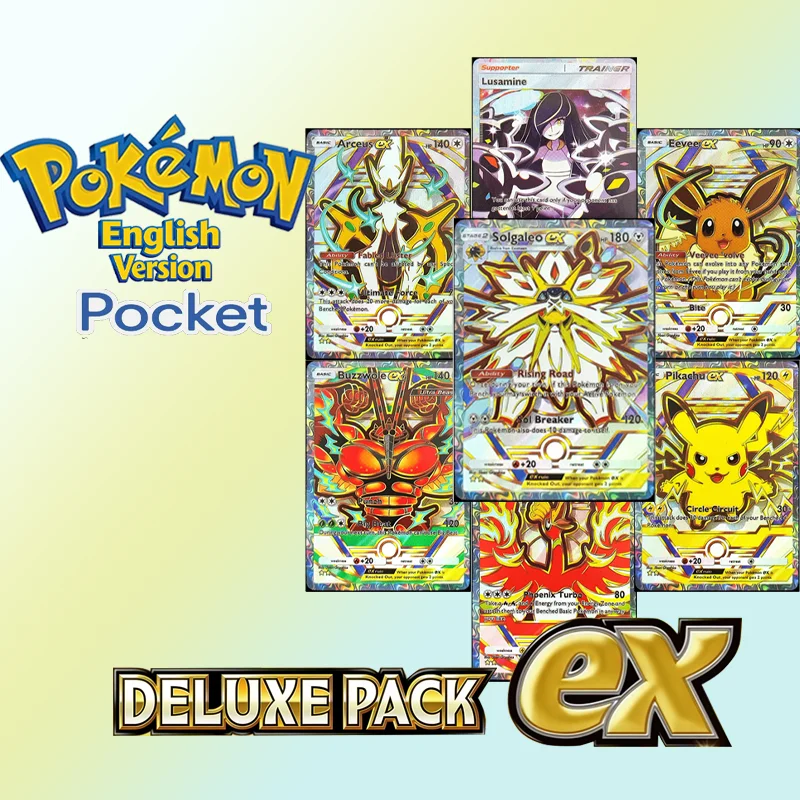 

Diy English Pokemon Card Pocket Tcg Ptcg Pocket Deluxe Pack: Ex (A4B) Solgaleo Lusamine Buzzwole Pikachu Dialga Eevee Charizard