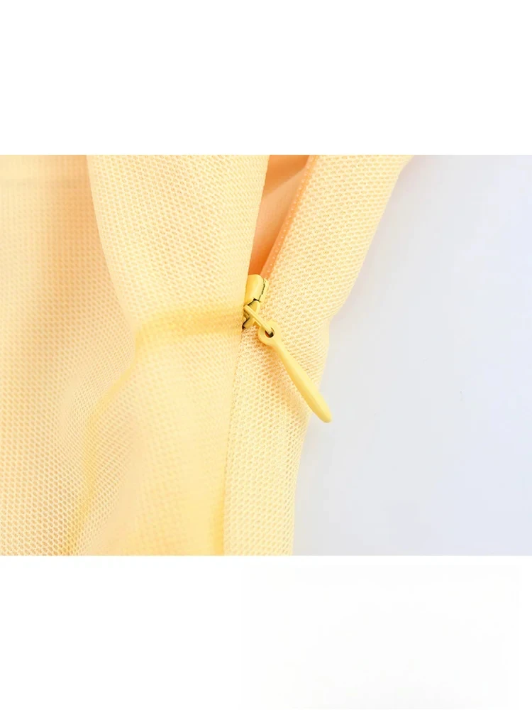 KONDALA Seksowna, elegancka sukienka damska na ramiączkach, żółty wzór, bez rękawów, siateczka, tiulowa, prosta sukienka typu vestidos, modna sukienka letnia na plażę 2025