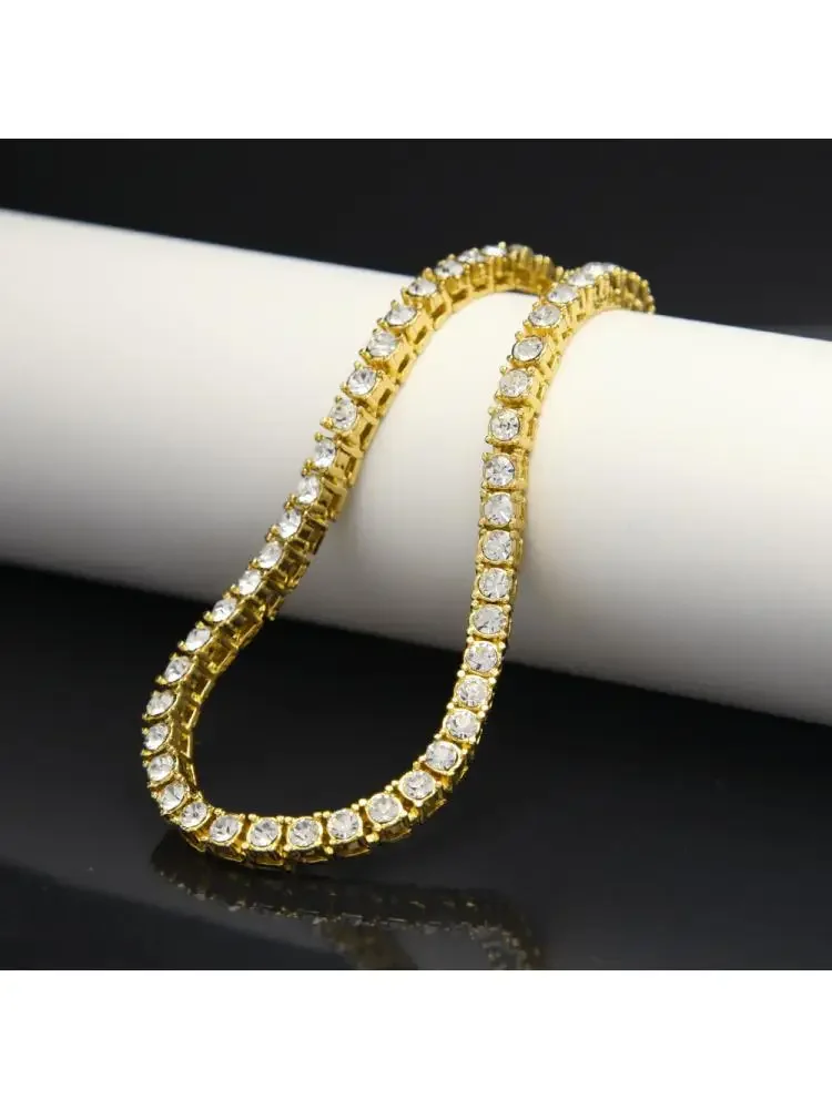 Hip Hop Bling Cubic Zirconia Bracelet Tennis Chain Bracelets Iced Out Women Men 1 Row 5mm Link Chain Jewelry Gold Color Black