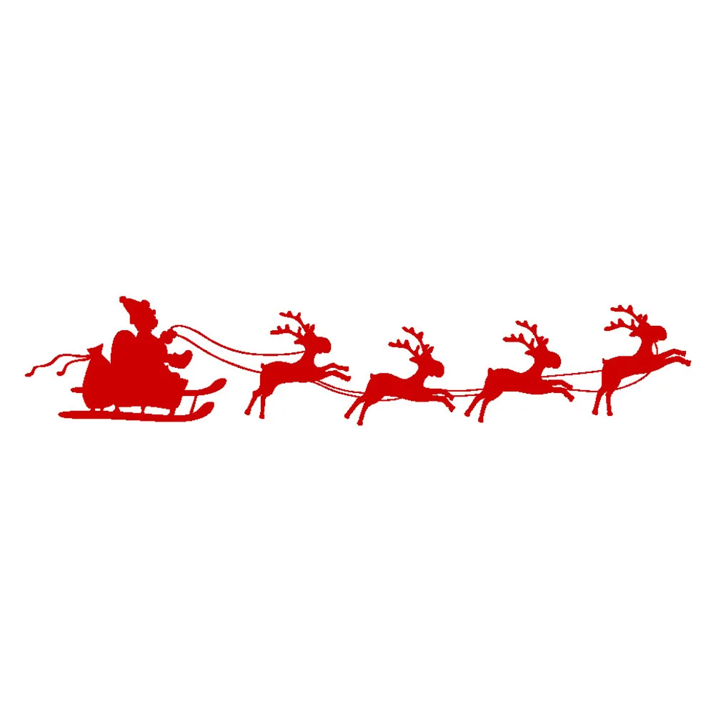 

Removable Christmas Wall Sticker Four Reindeers Santa Claus Sleigh Design Self Adhesive Decor for Home Office Shop Window Glass