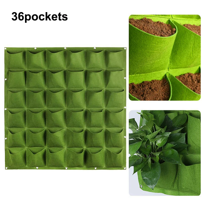 

36 Pockets Vertical Garden bed pots flower plant grow bag Wall mounted Hanging Planter Black Non woven Fabric for Veg Yard