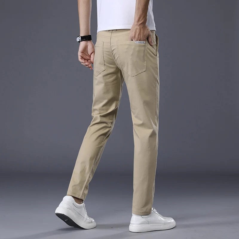 7 Colors Men\'s Classic Solid Color Summer Thin Casual Pants Business Fashion Stretch Cotton Slim Brand Trousers Male