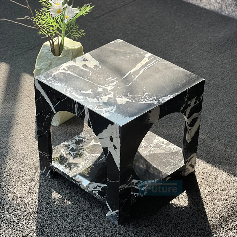 

Modern Luxury Italian Noir Grand Antique Marble Tea Desk Living Room Napoleon Black Marble Plinth Small Side Table Coffee Table