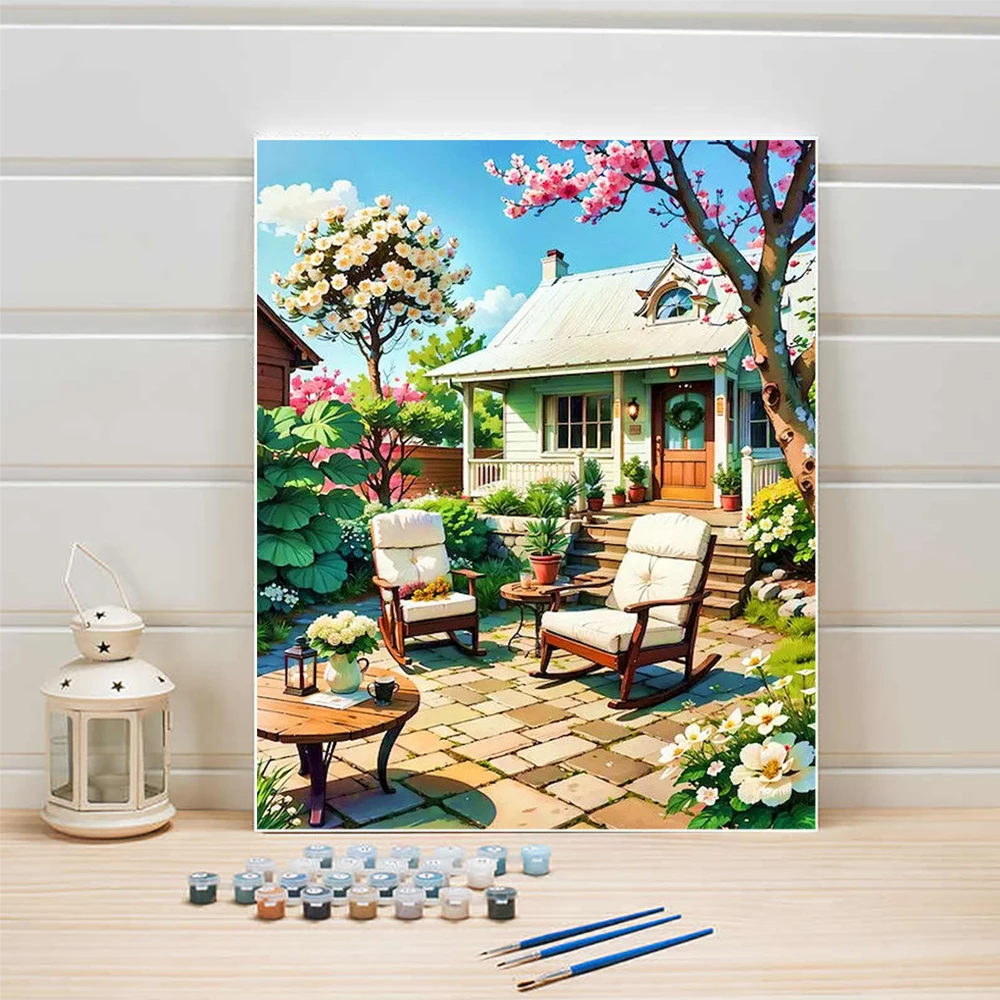 AZQSD Diy Paint By Numbers House Landscape Kits Picture Artcraft On Canvas Scenery Garden 40X50cm Frame Handpainted Gift