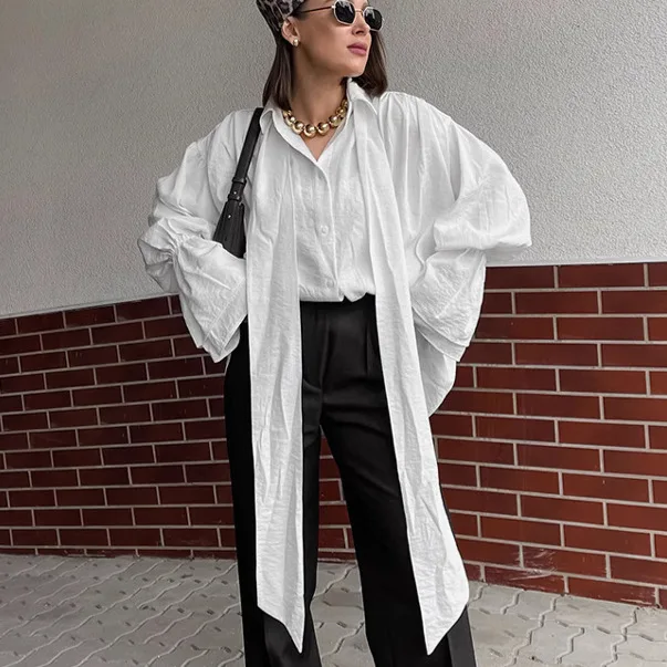 

Elegant Loose Pink Shirt Office Women's Long Sleeve Button Lapel Blouse Autumn Fashion Solid Color High Street Female Top