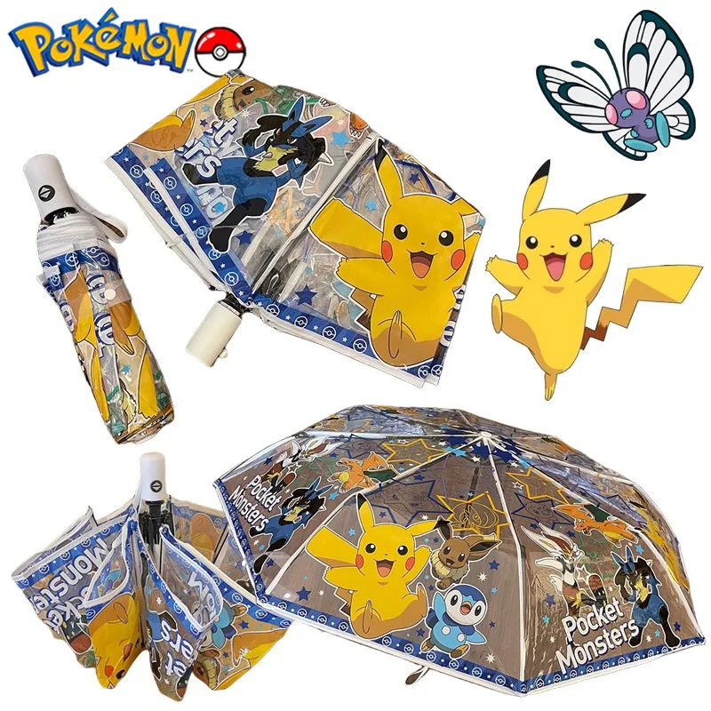 Kawaii Pokemon Pikachu Cartoon Transparent Umbrella for Kids Manual Opening Rain Umbrellas Girls Automatic Opening of Umbrella