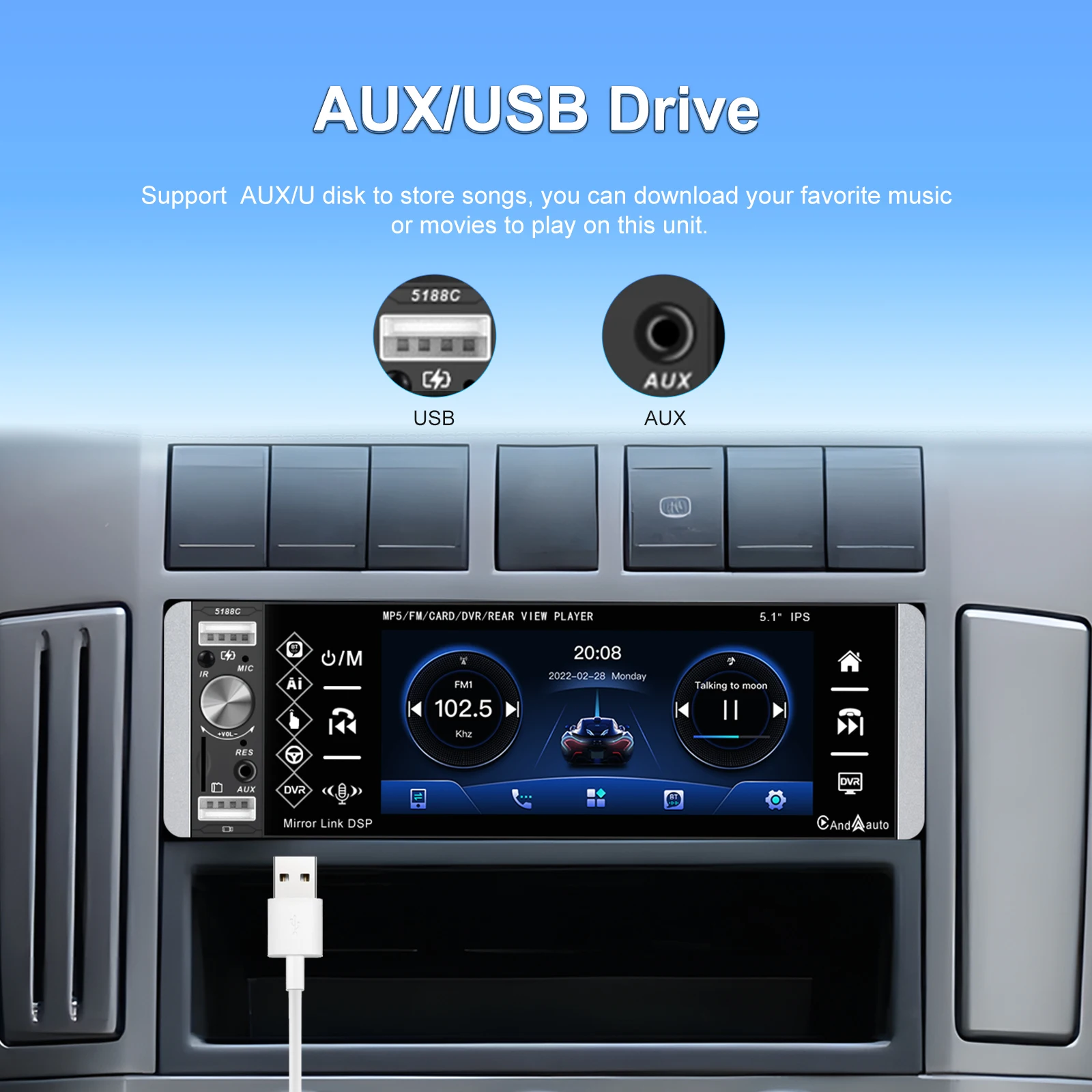 Podofo 1 Din 5.1 ''HD سيارة MP5 راديو مشغل فيديو Carplay أندرويد السيارات بلوتوث راديو السيارة FM RDS إلى USB SD DVR مساعد الصوت