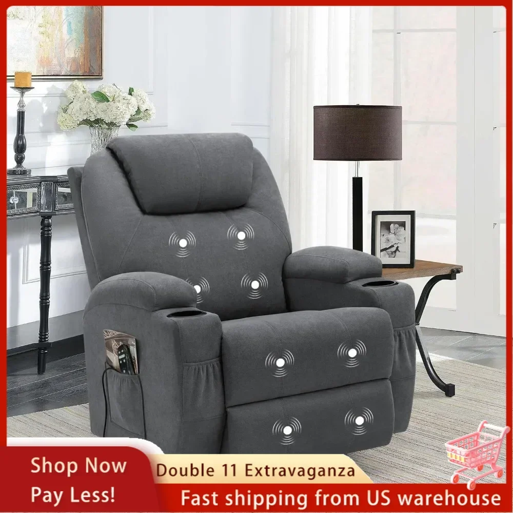 

Rocking Chair with Massage Swivel Ergonomic Lounge Classic Single Sofa with 2 Cup Side Pockets Living Room Home Theater Seat