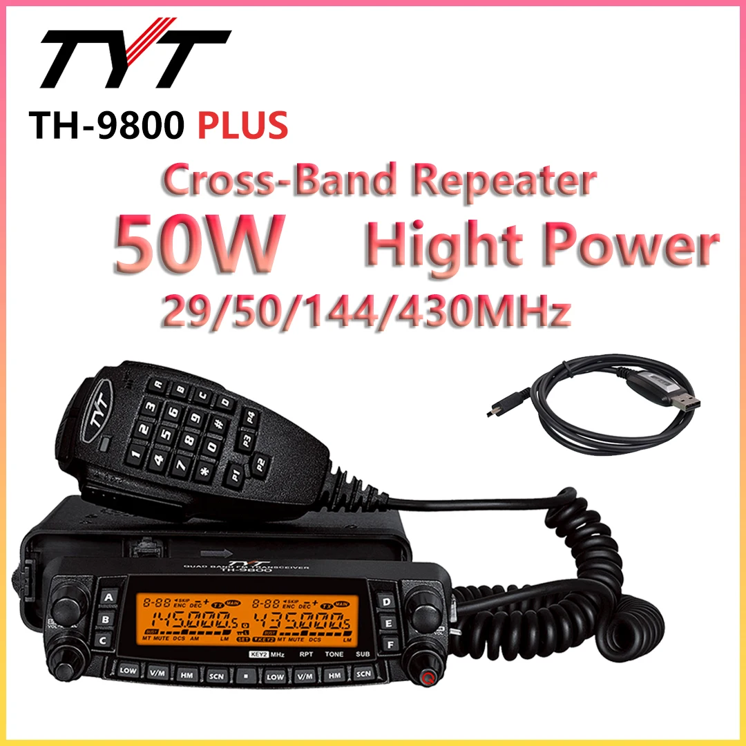 

TYT TH-9800 PLUS 50W Hight Power Quad Band Mobile Radio Amateur HF BASE Station for Hunting 144/430MHz 40km