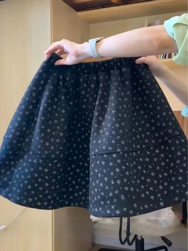 

Юбка А-силуэта с высокой талией и цветочным принтом, женская, корейский стиль, осень-зима, большие размеры, с эффектом похудения, на эластичной талии