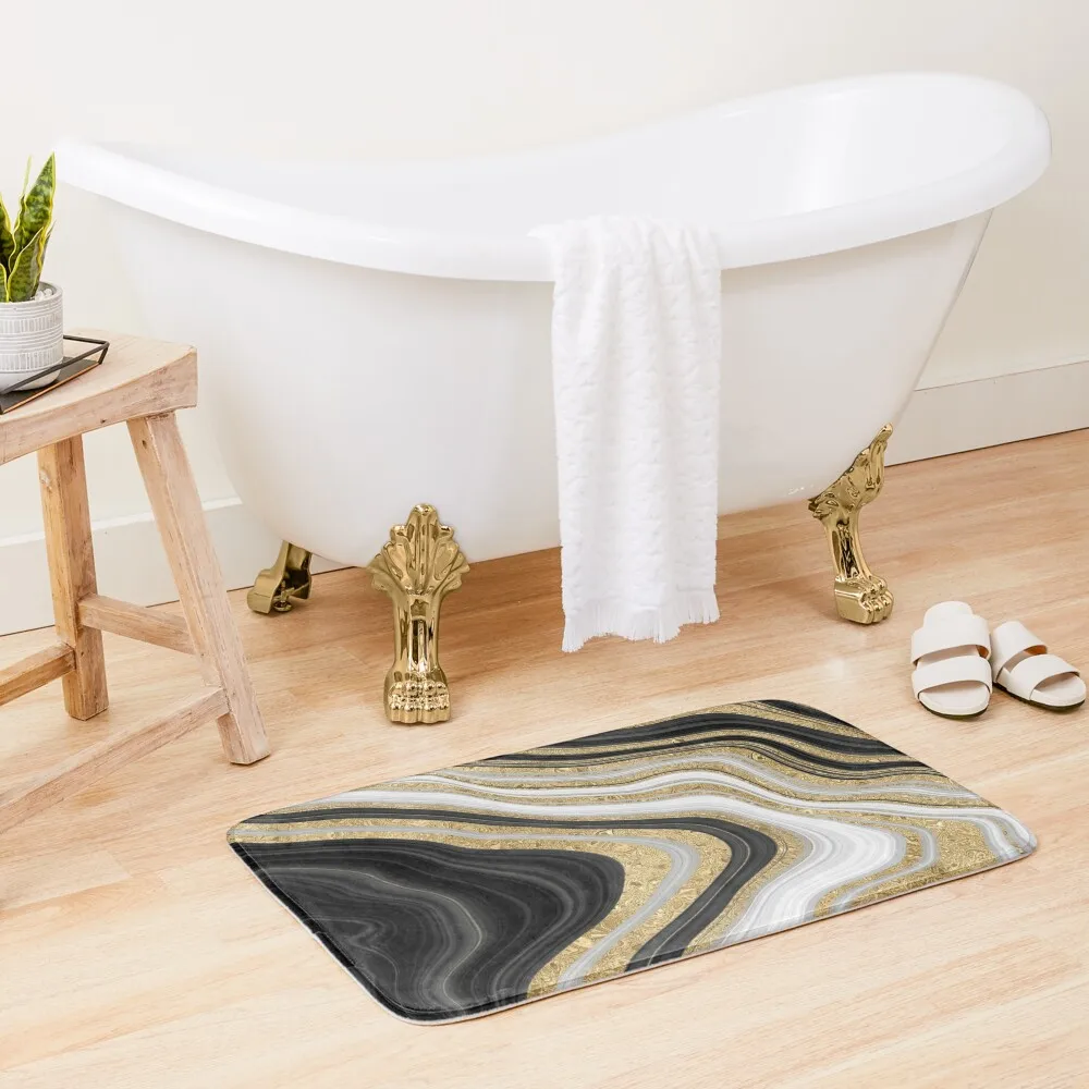 

Black and Gold Details Bath Mat Kitchen Carpet Carpet For Shower Mat