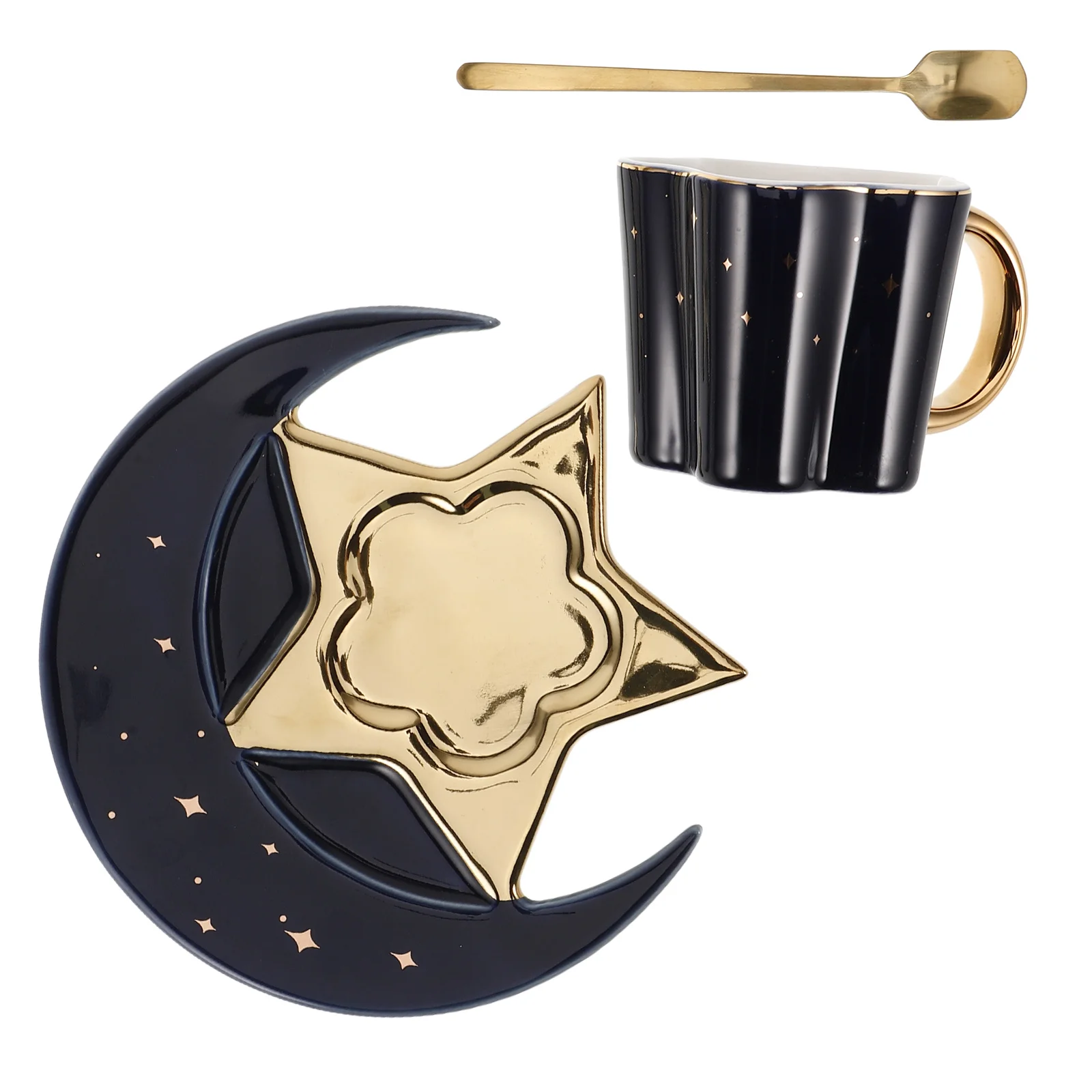 

Gold Drawing Mug Creative Star Moon Design Porcelain Tea Cups Set Big Coffee Brown Bone Mugs Black Ceramics Office Milk Tea