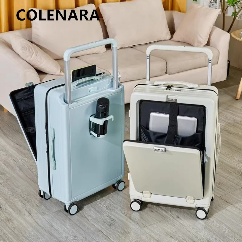 COLENARA High Quality Suitcase Front Opening Boarding Case USB Charging Trolley Case 20