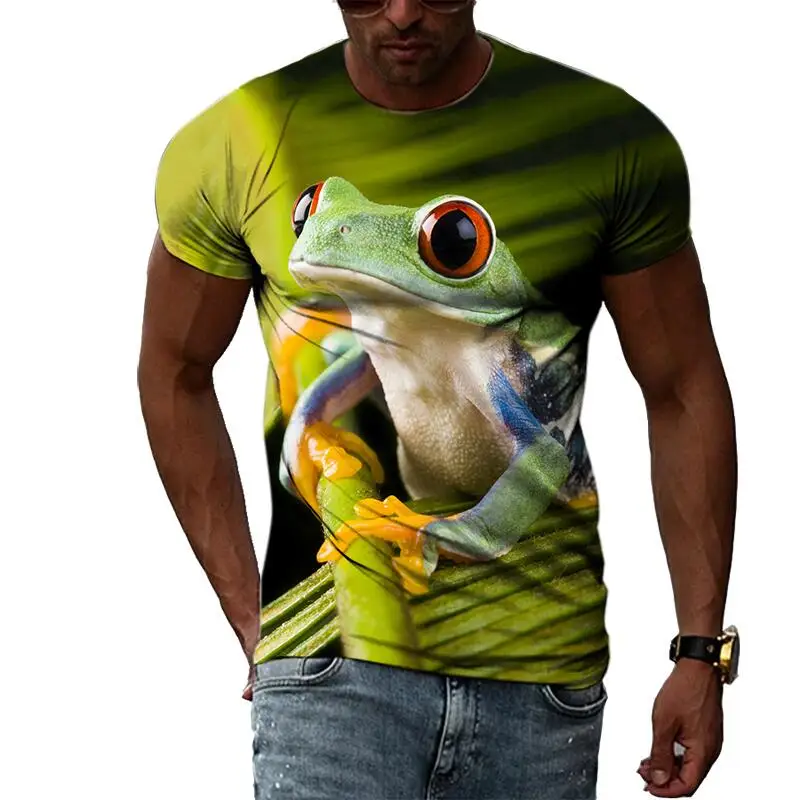 

New Popular Summer Fashion Frog Men's and Women's T-shirts Fun Casual Print Tees Hip Hop Personality Round Neck Short Sleeve Top