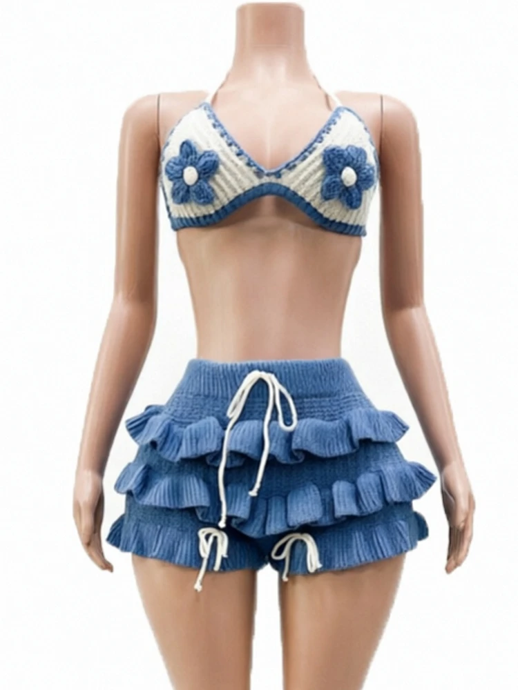 

2026 Women Beach 2 Piece Sets Bikini Cover-Ups Swimsuit Tops And High Waist Shorts Sexy Ladies Swimming Cover Up Bathing Suit