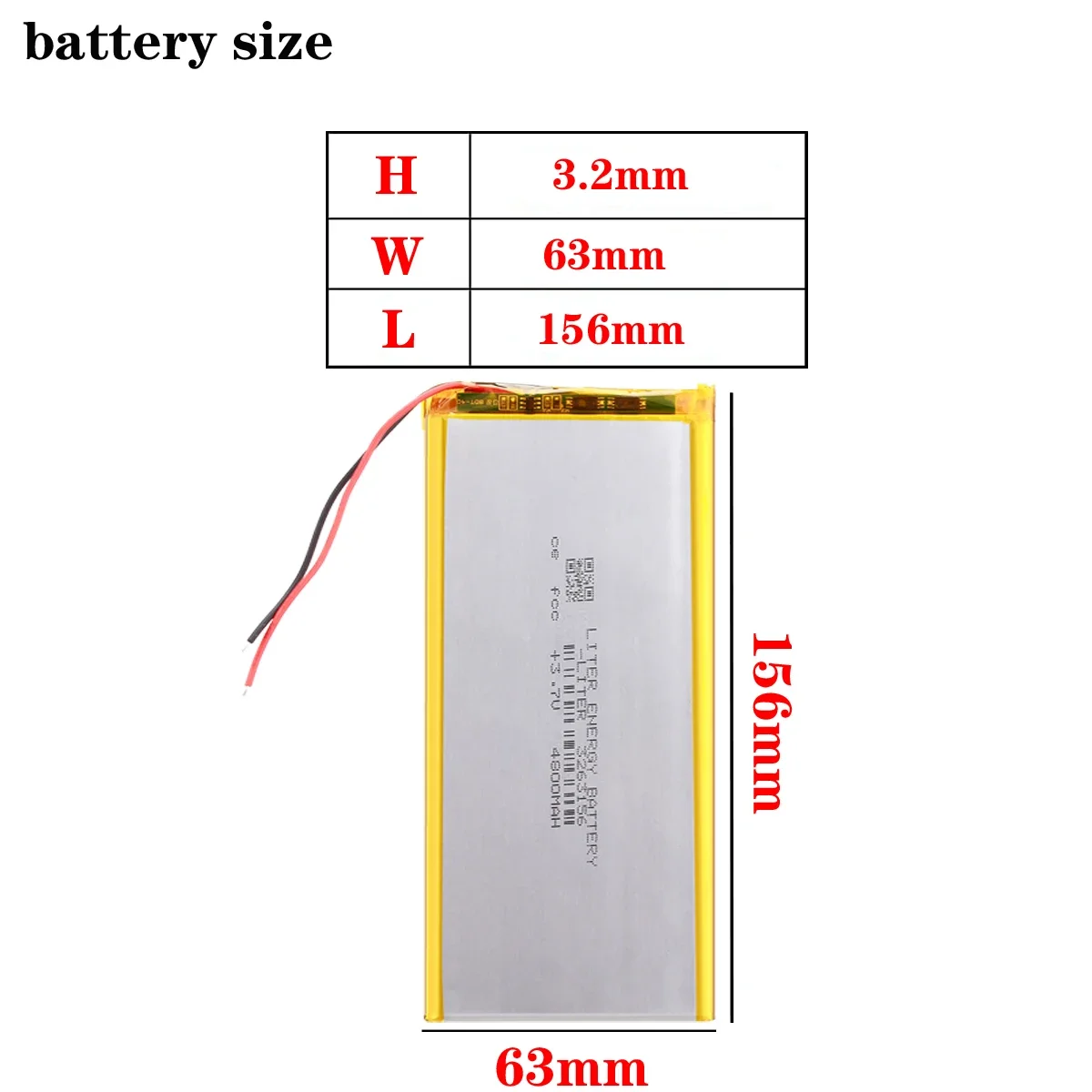 Batteria ricaricabile agli ioni di litio ai polimeri di litio da 3.7V 3263156 4800MAH per PC Tablet da 8 pollici da 9 pollici CHUWI Hi8 hi8 pro xv8