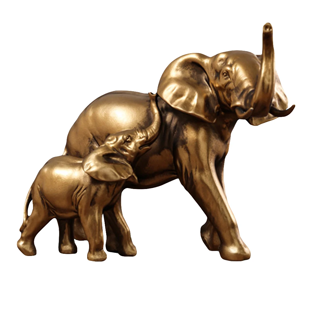 

Lucky Elephant Ornament Resin Figurine Retro Decor Statues Home Office Indoor Creative Gifts Mother Child Statue