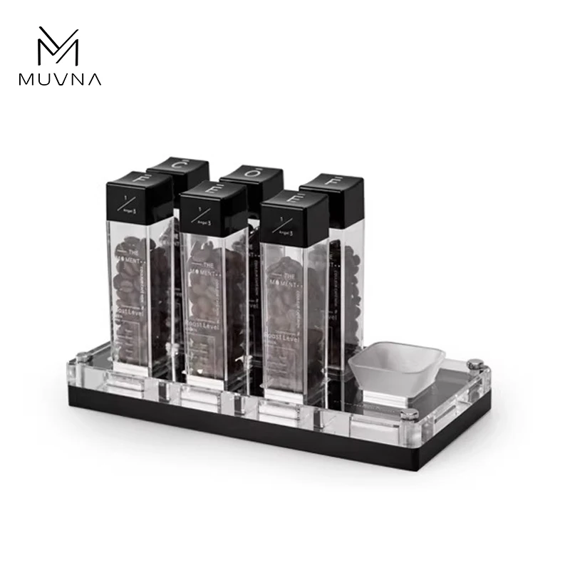 

MUVNA Espresso Bean Storage-6 Tubes Coffee Bean Cellars for Keep Bean Fresh Dose Storage Container with Display Stand&Hopper